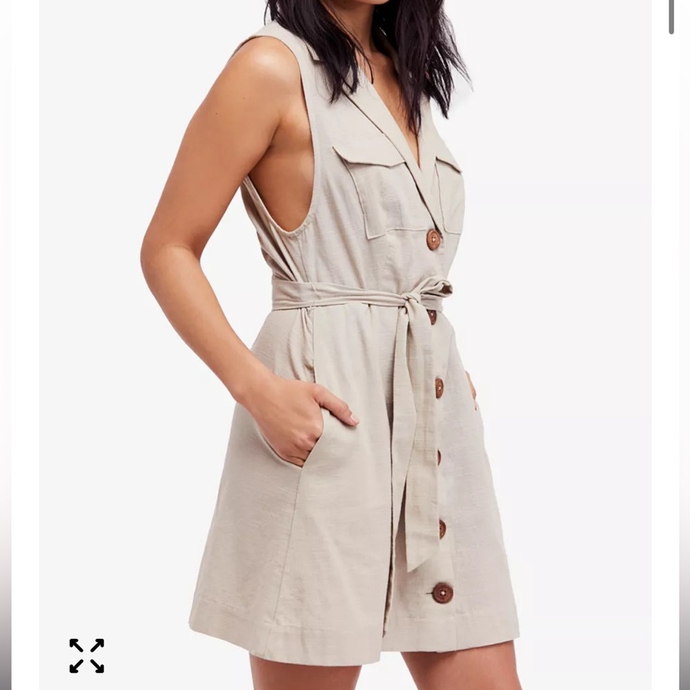 Free People Hepburn Cotton Trench Dress Tan Size 4 Belted Button Front Mini - Picture 2 of 13